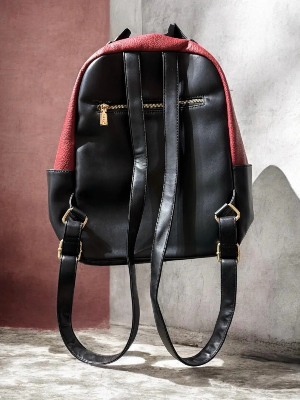 Nicole Lee (Nikki) Red & Black Women's Backpack with Printed Front Pocket